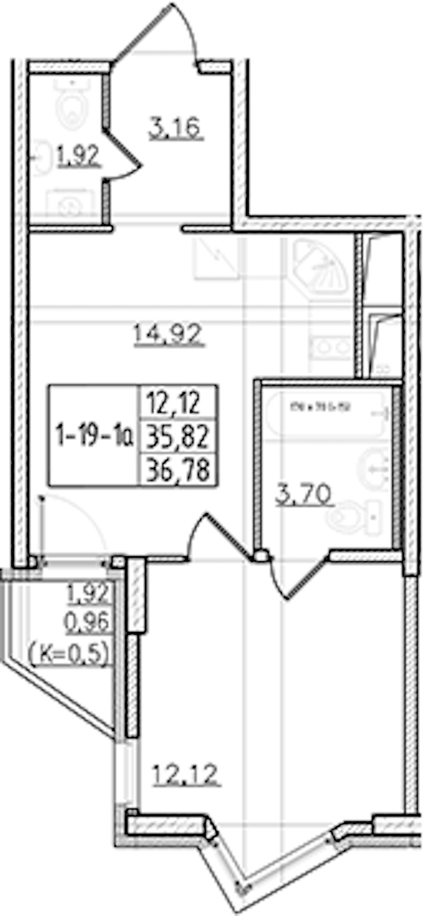 1-комнатная квартира 36.78 м², 19/19 эт., ЖК «Мурино Клаб»